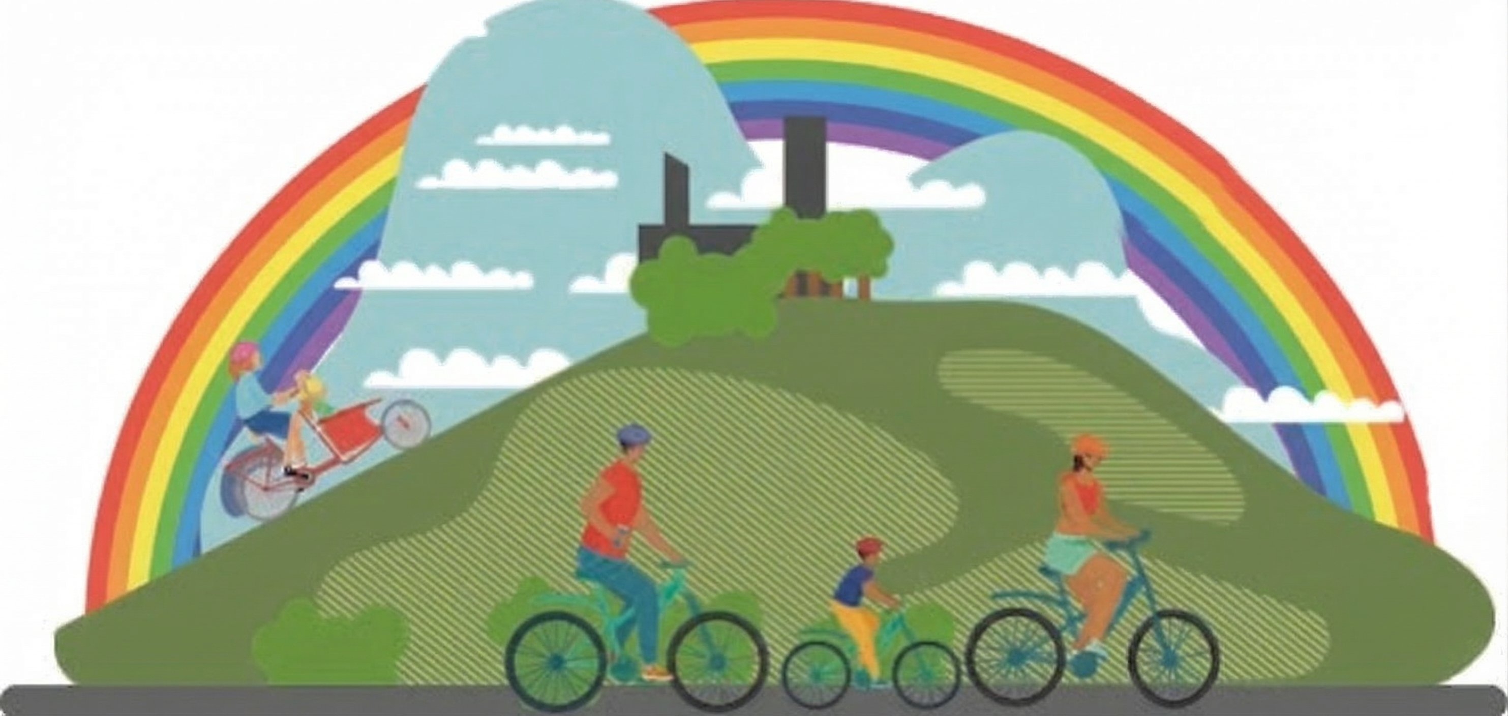 Family biking illustration